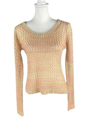 Marled Pastel Open Knit Sweater, Large, Fairy core, Boho, Crochet , Fishnet